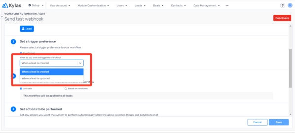 Webhooks using Kylas Workflow