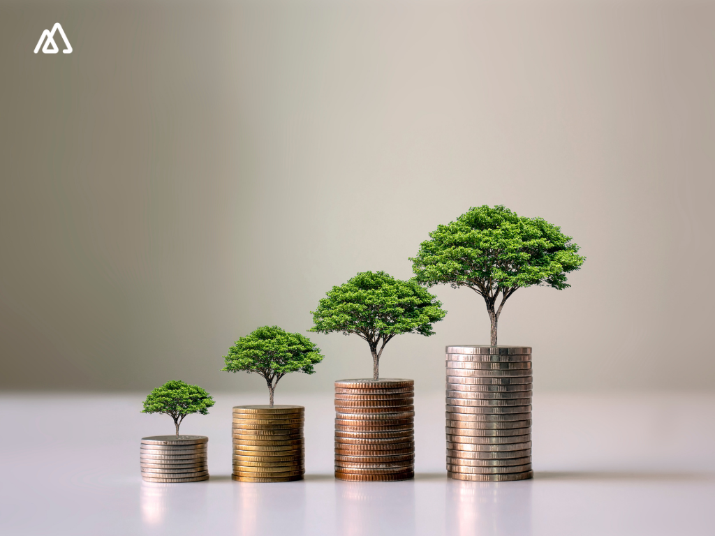 small tress growing and coins