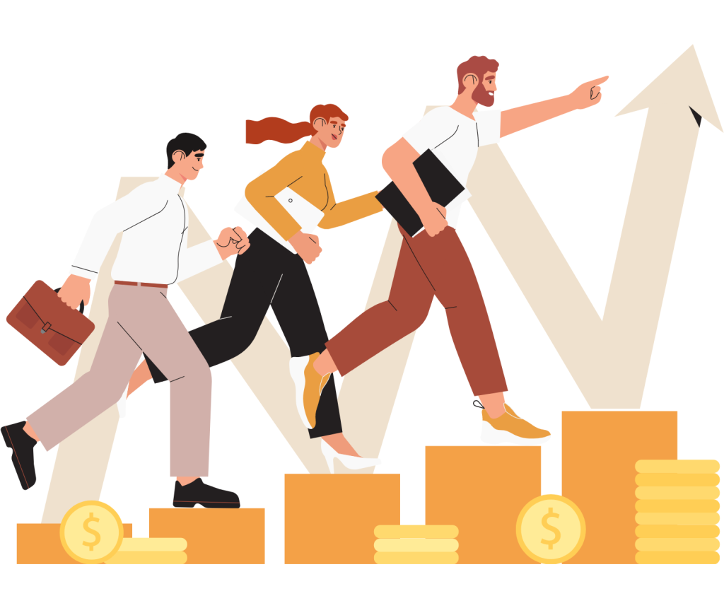 3 business people moving ahead 