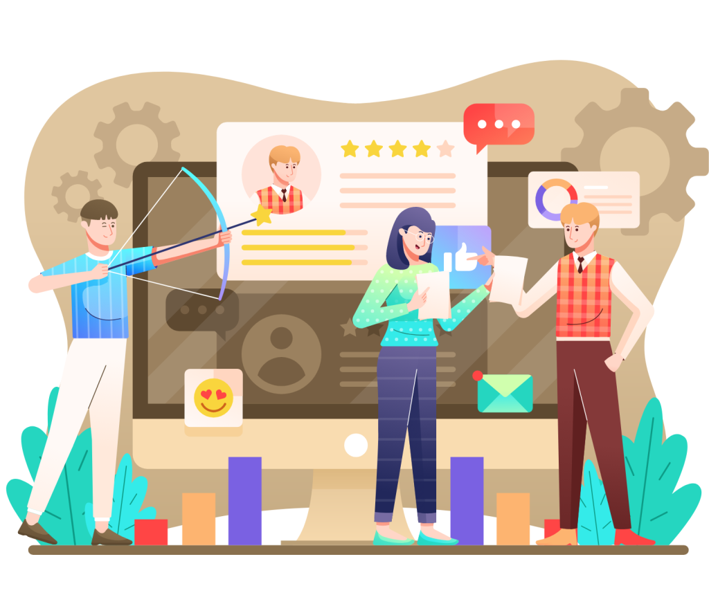 man with a bow and 2 people