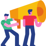 two men standing with a loud air horn