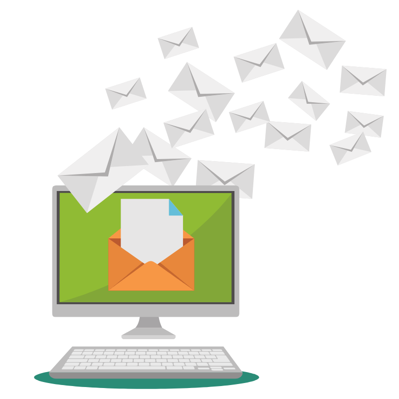 computer with email flying