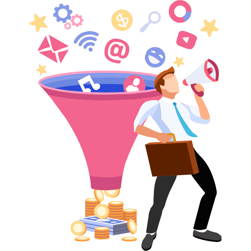 Man with a speak and social media icon