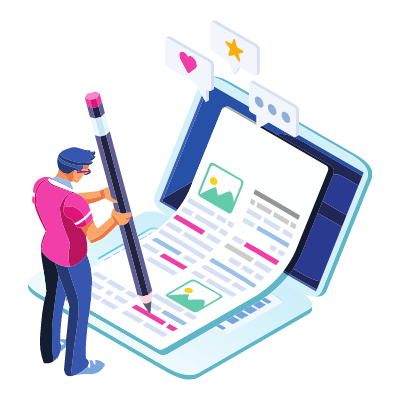 man writing on computer