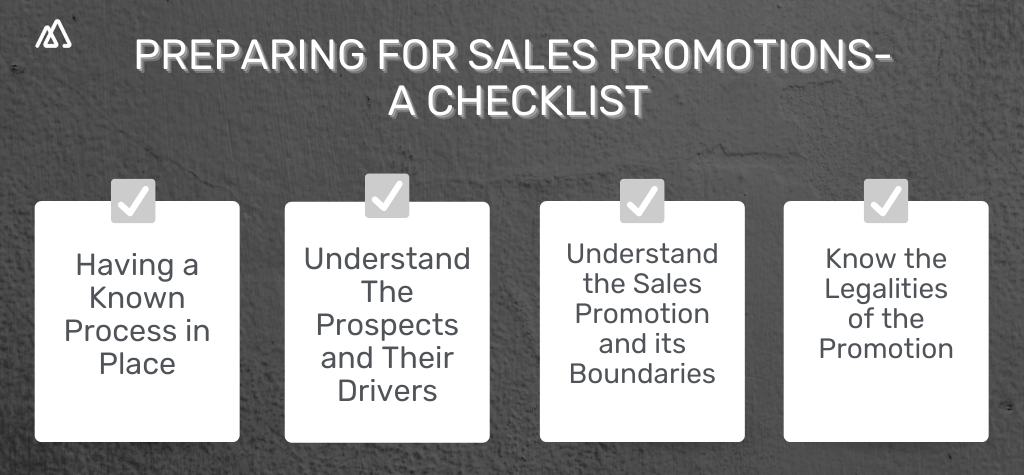 A check list for all the preparations that need to be made before running sales promotions