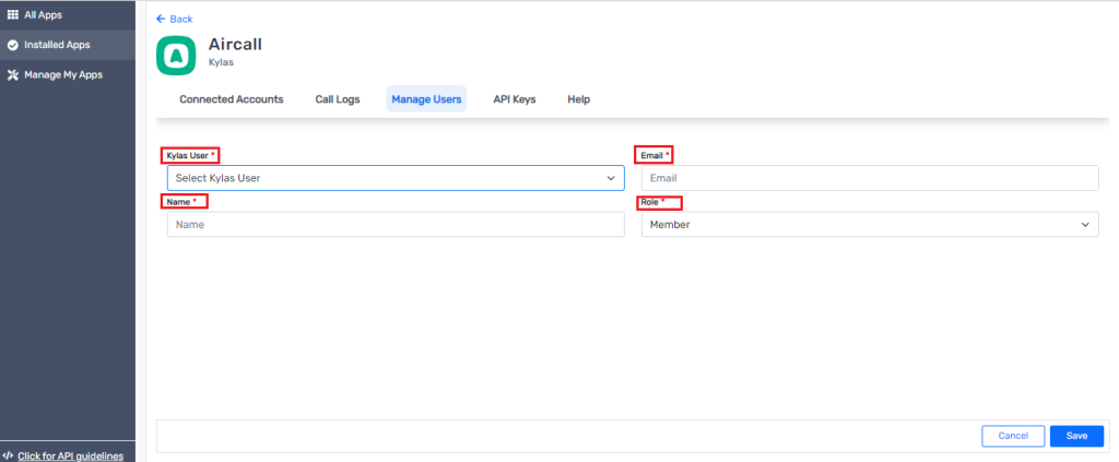 Select the Kylas user from the drop-down