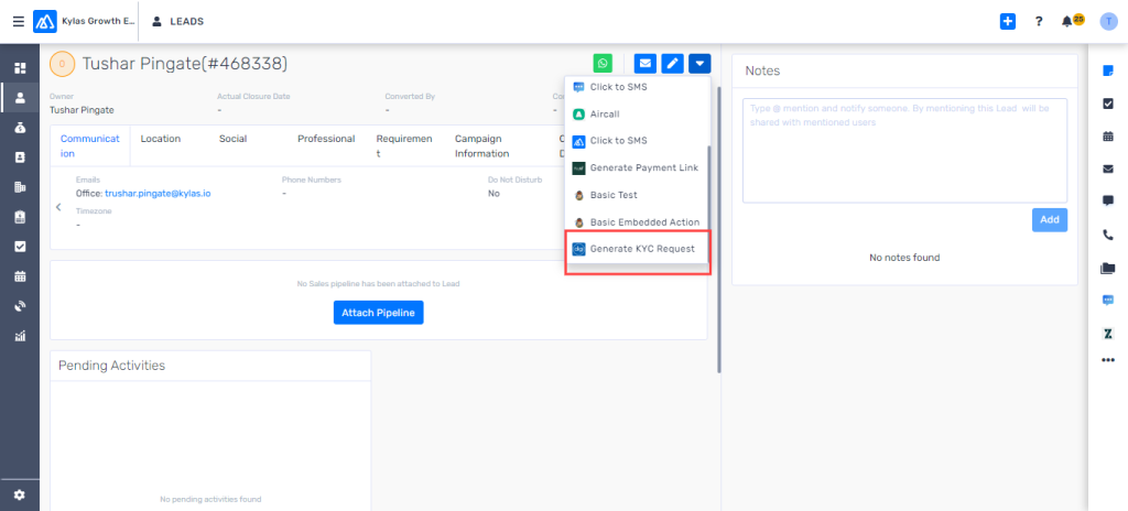 Create KYC Request: 